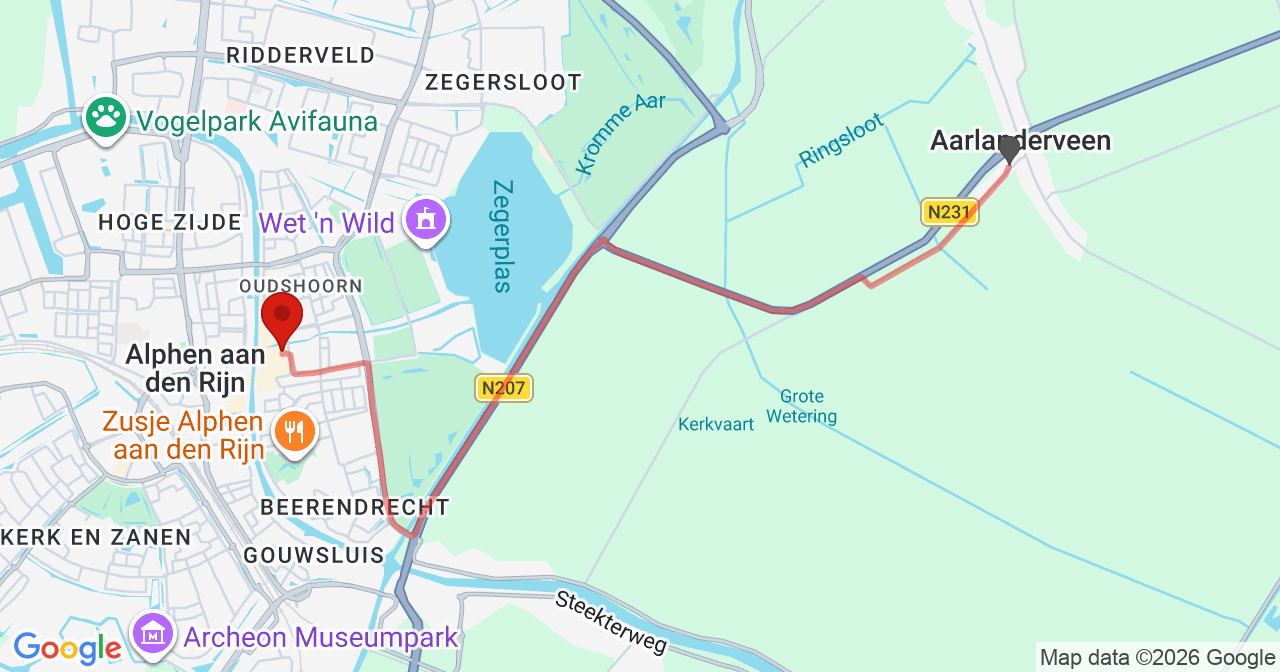 Kaart van het incident in Alphen aan den Rijn met de aanrijroutes van de gealarmeerde eenheden