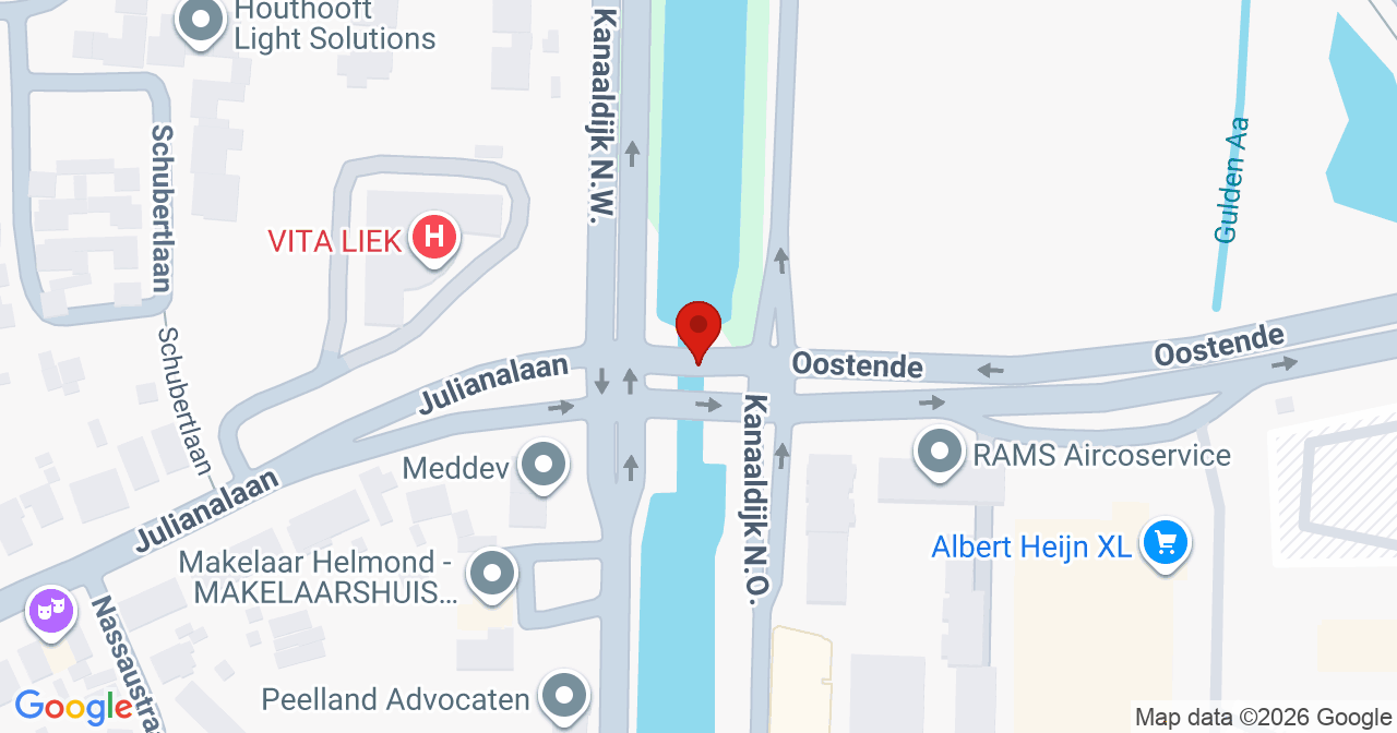 Kaart van het incident in Helmond met de aanrijroutes van de gealarmeerde eenheden