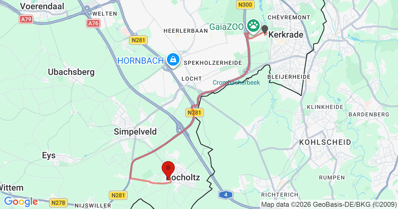 Kaart van het incident in Bocholtz met de aanrijroutes van de gealarmeerde eenheden