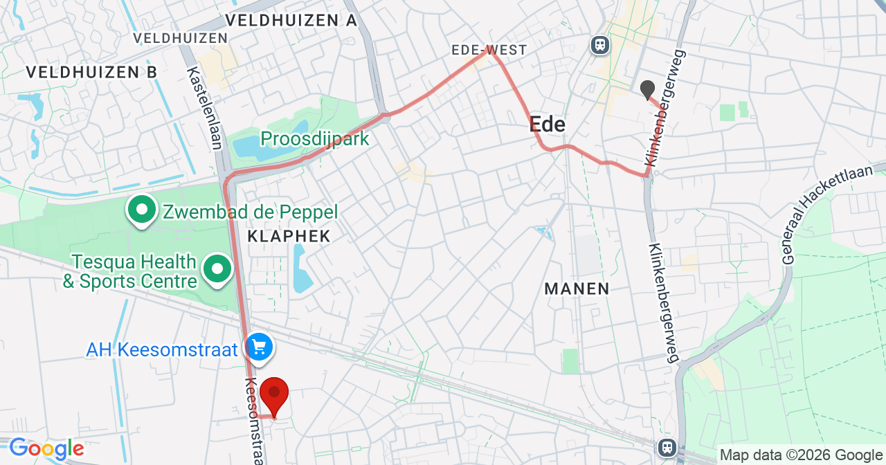 Kaart van het incident in Ede met de aanrijroutes van de gealarmeerde eenheden