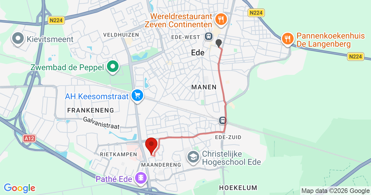 Kaart van het incident in Ede met de aanrijroutes van de gealarmeerde eenheden
