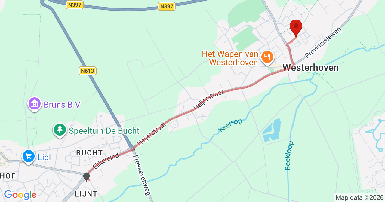 Kaart van het incident in Westerhoven met de aanrijroutes van de gealarmeerde eenheden