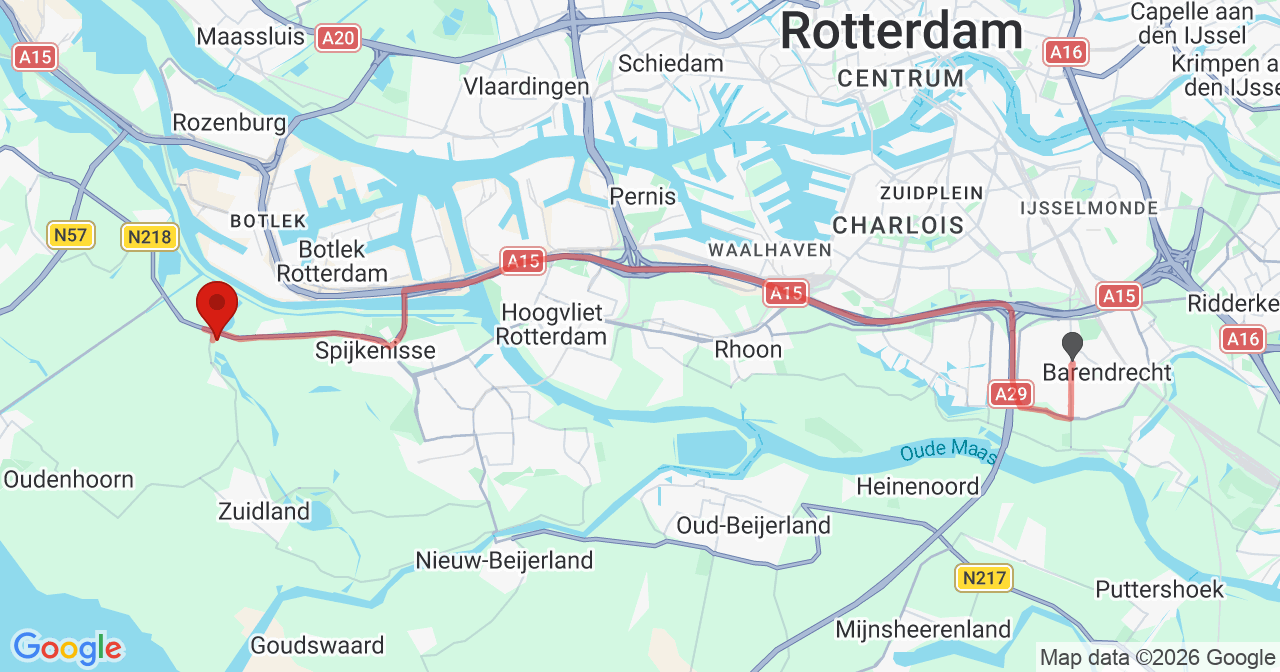Kaart van het incident in Maassluis met de aanrijroutes van de gealarmeerde eenheden