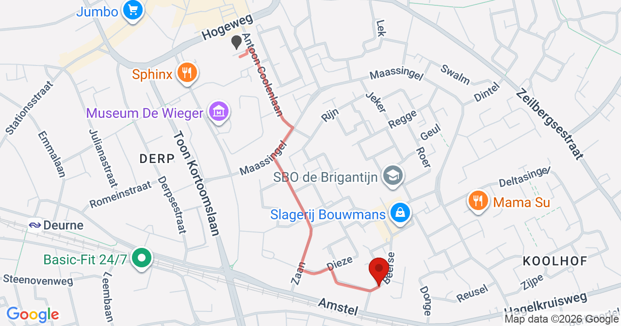 Kaart van het incident in Deurne met de aanrijroutes van de gealarmeerde eenheden
