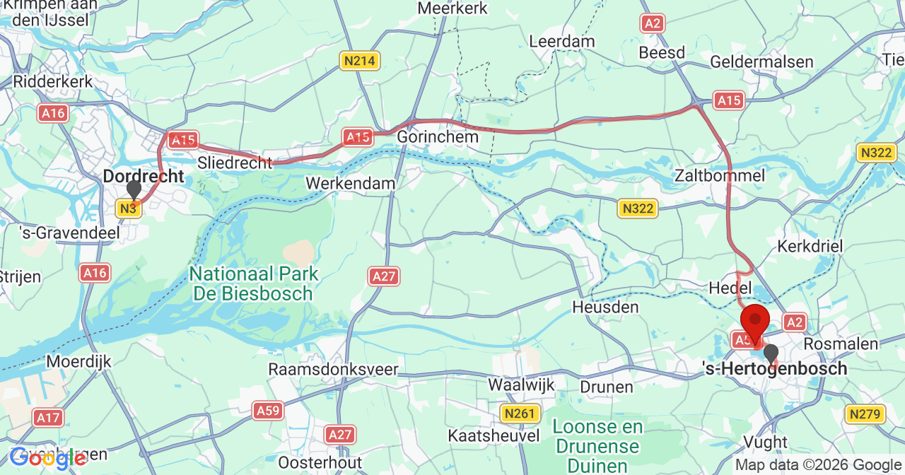 Kaart van het incident in 's-Hertogenbosch met de aanrijroutes van de gealarmeerde eenheden