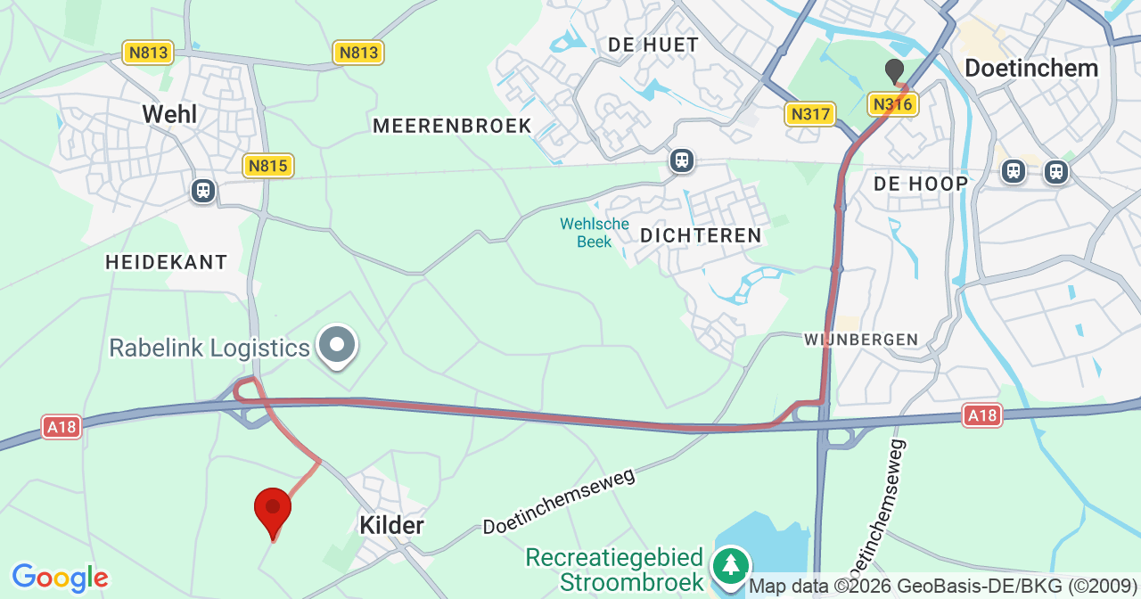 Kaart van het incident in Kilder met de aanrijroutes van de gealarmeerde eenheden