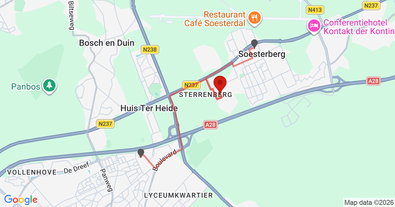 Kaart van het incident in Heide UT met de aanrijroutes van de gealarmeerde eenheden