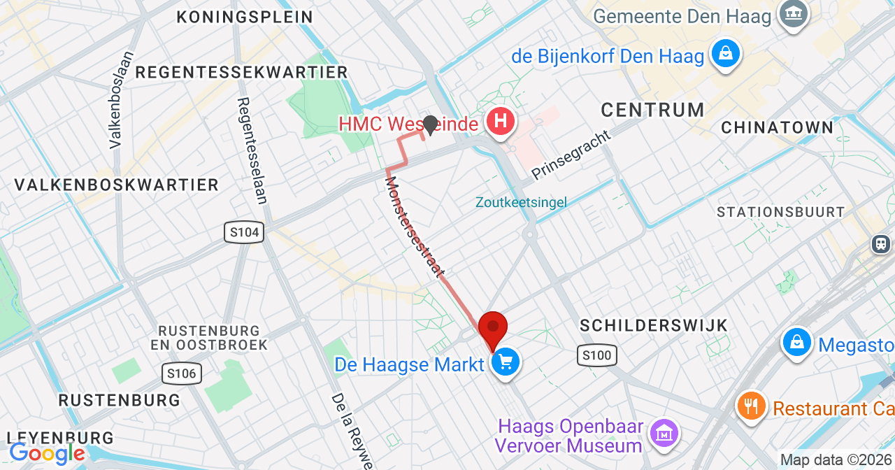 Kaart van het incident in 's-Gravenhage met de aanrijroutes van de gealarmeerde eenheden