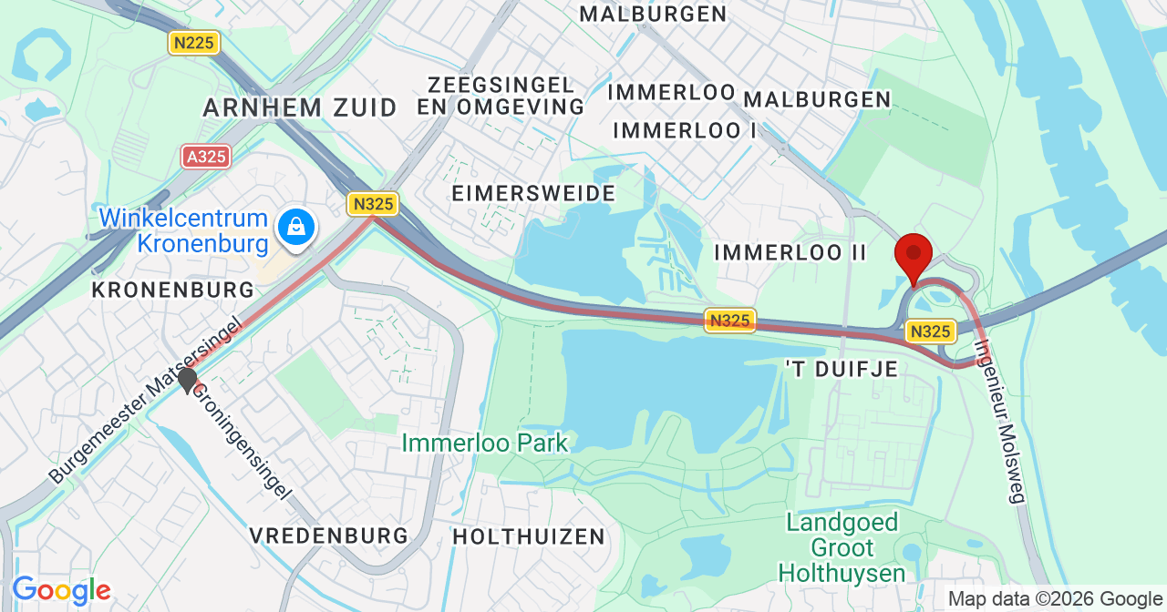 Kaart van het incident in Arnhem met de aanrijroutes van de gealarmeerde eenheden