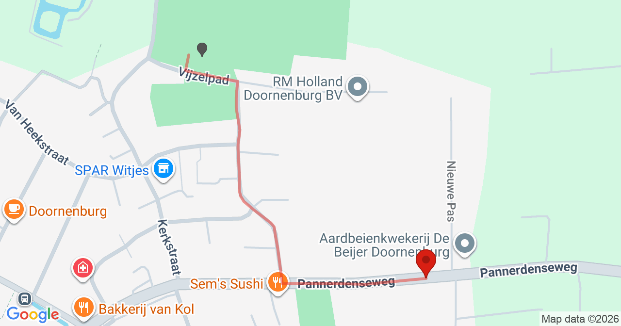Kaart van het incident in Doornenburg met de aanrijroutes van de gealarmeerde eenheden
