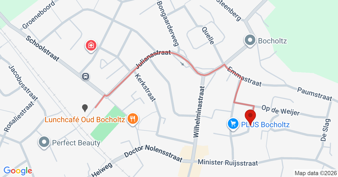 Kaart van het incident in Bocholtz met de aanrijroutes van de gealarmeerde eenheden