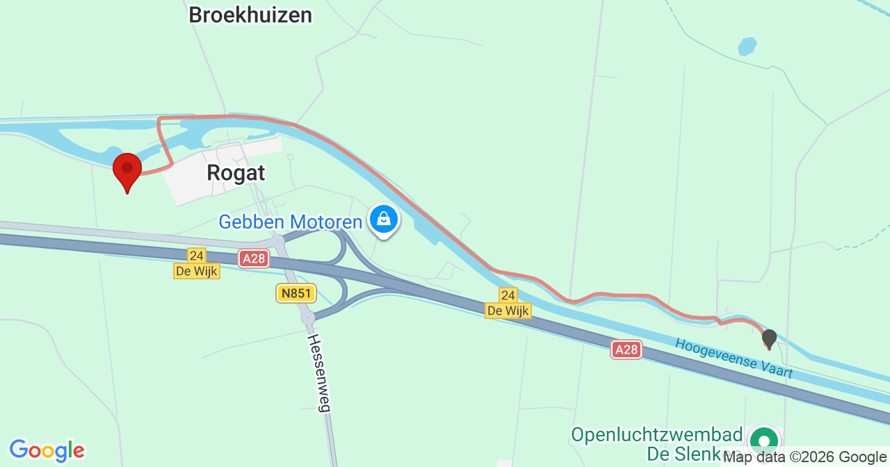 Kaart van het incident in Rogat met de aanrijroutes van de gealarmeerde eenheden