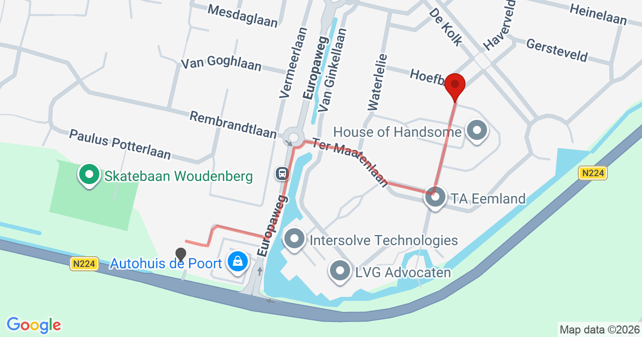 Kaart van het incident in Woudenberg met de aanrijroutes van de gealarmeerde eenheden