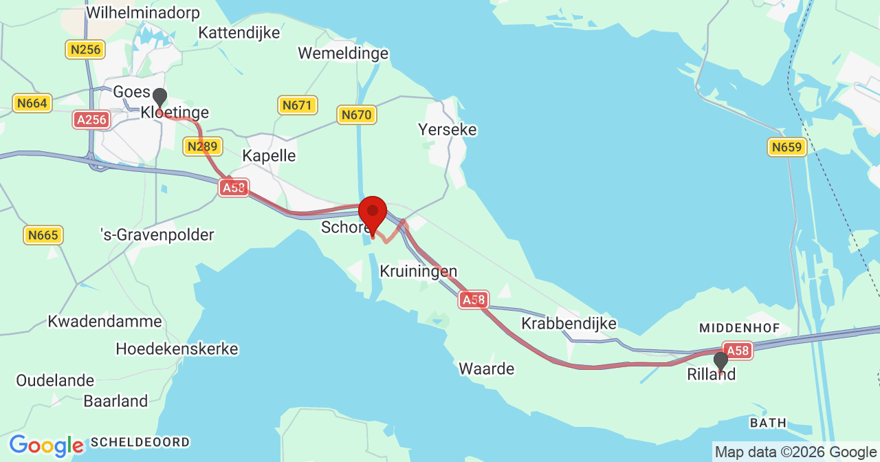 Kaart van het incident in Hansweert met de aanrijroutes van de gealarmeerde eenheden