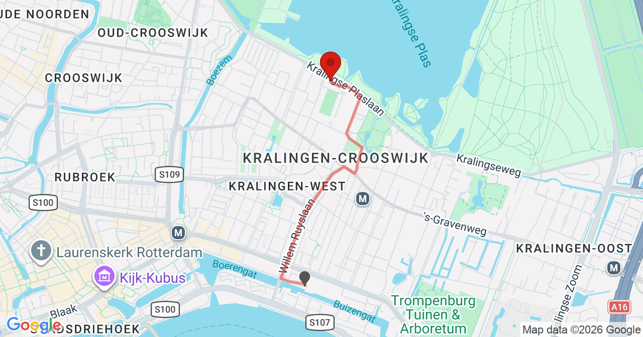 Kaart van het incident in Rotterdam met de aanrijroutes van de gealarmeerde eenheden
