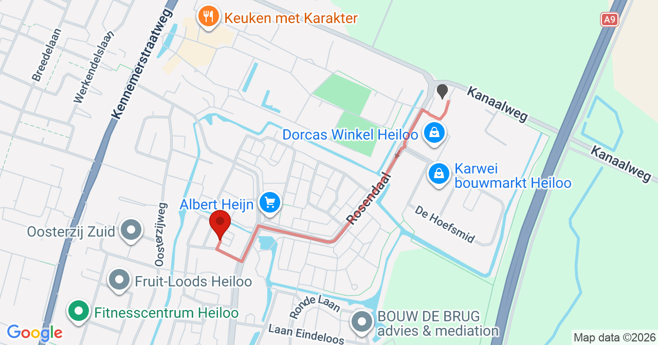 Kaart van het incident in Heiloo met de aanrijroutes van de gealarmeerde eenheden