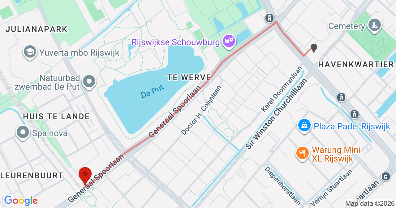 Kaart van het incident in Rijswijk ZH met de aanrijroutes van de gealarmeerde eenheden