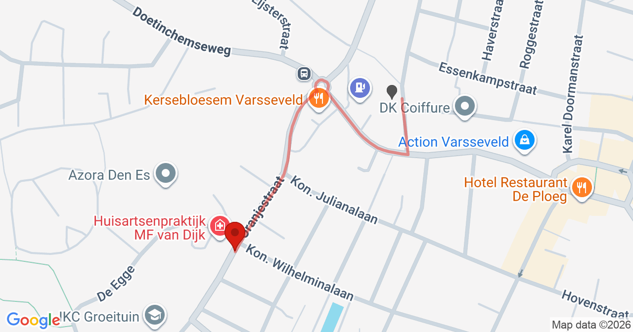 Kaart van het incident in Varsseveld met de aanrijroutes van de gealarmeerde eenheden