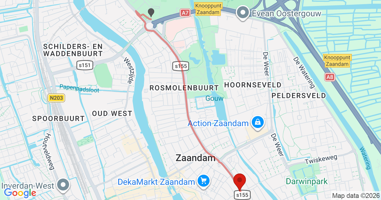 Kaart van het incident in Zaandam met de aanrijroutes van de gealarmeerde eenheden