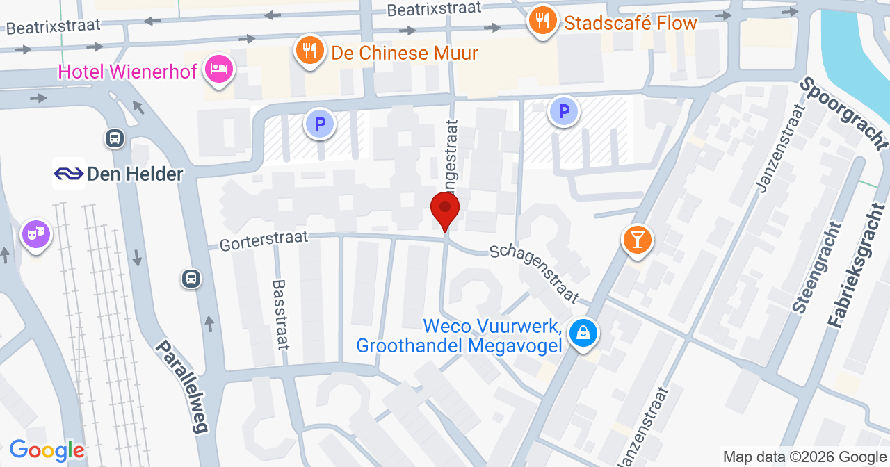 Kaart van het incident in Den Helder met de aanrijroutes van de gealarmeerde eenheden