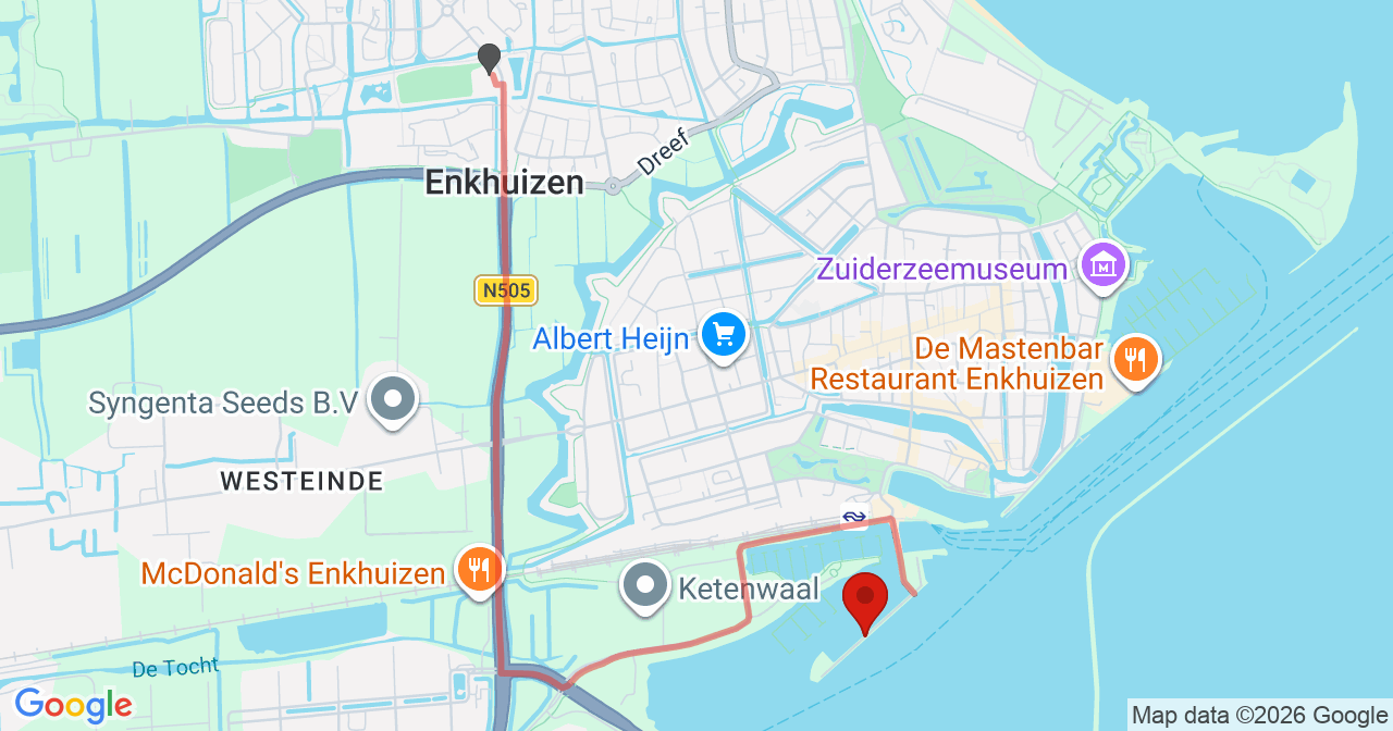Kaart van het incident in Enkhuizen met de aanrijroutes van de gealarmeerde eenheden