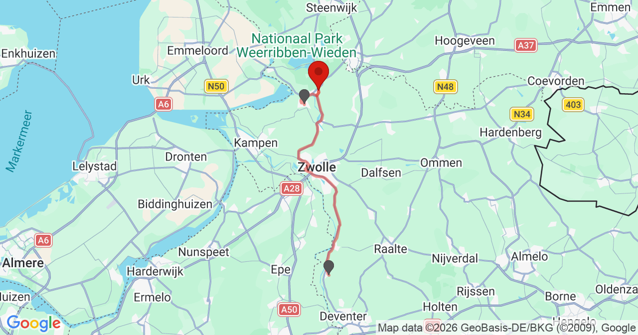 Kaart van het incident in Zwartsluis met de aanrijroutes van de gealarmeerde eenheden