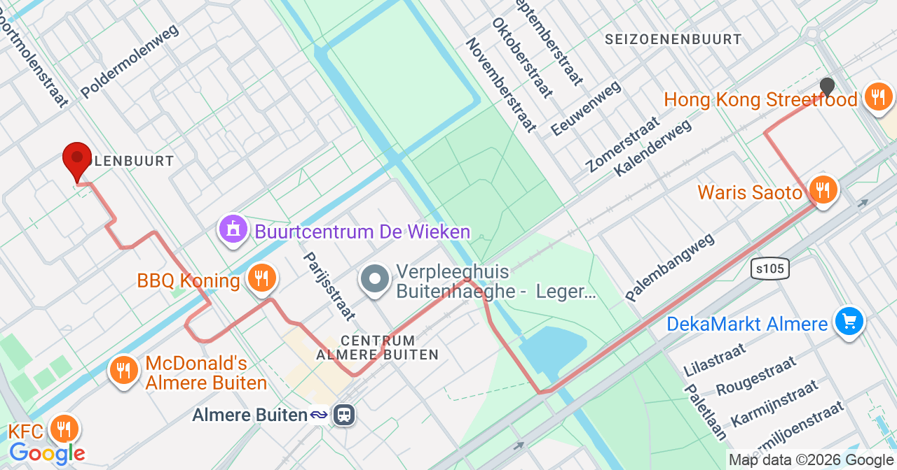 Kaart van het incident in Almere met de aanrijroutes van de gealarmeerde eenheden