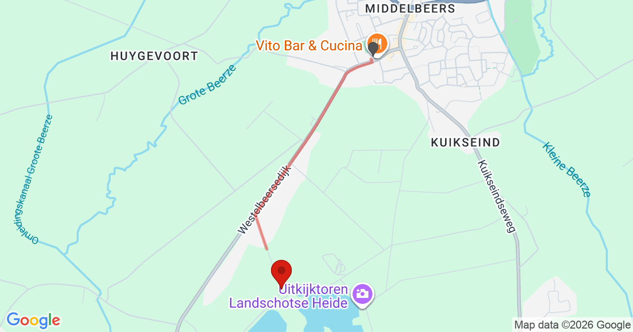 Kaart van het incident in Oost West en Middelbeers met de aanrijroutes van de gealarmeerde eenheden