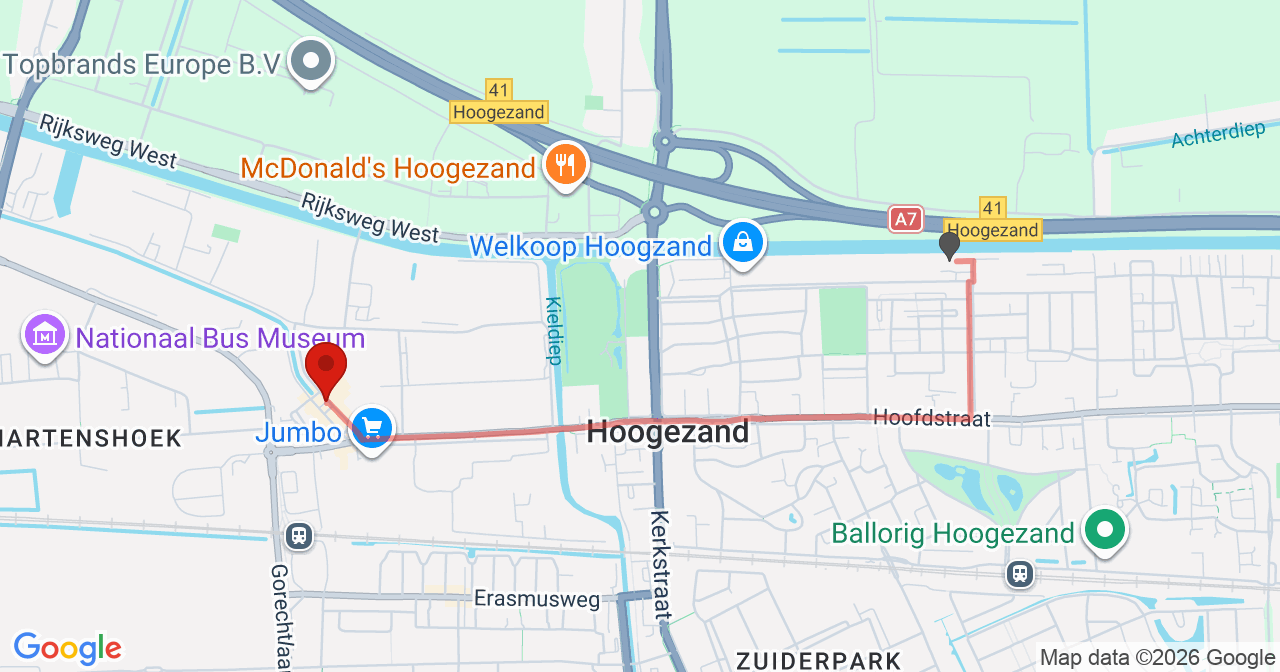Kaart van het incident in Hoogezand met de aanrijroutes van de gealarmeerde eenheden