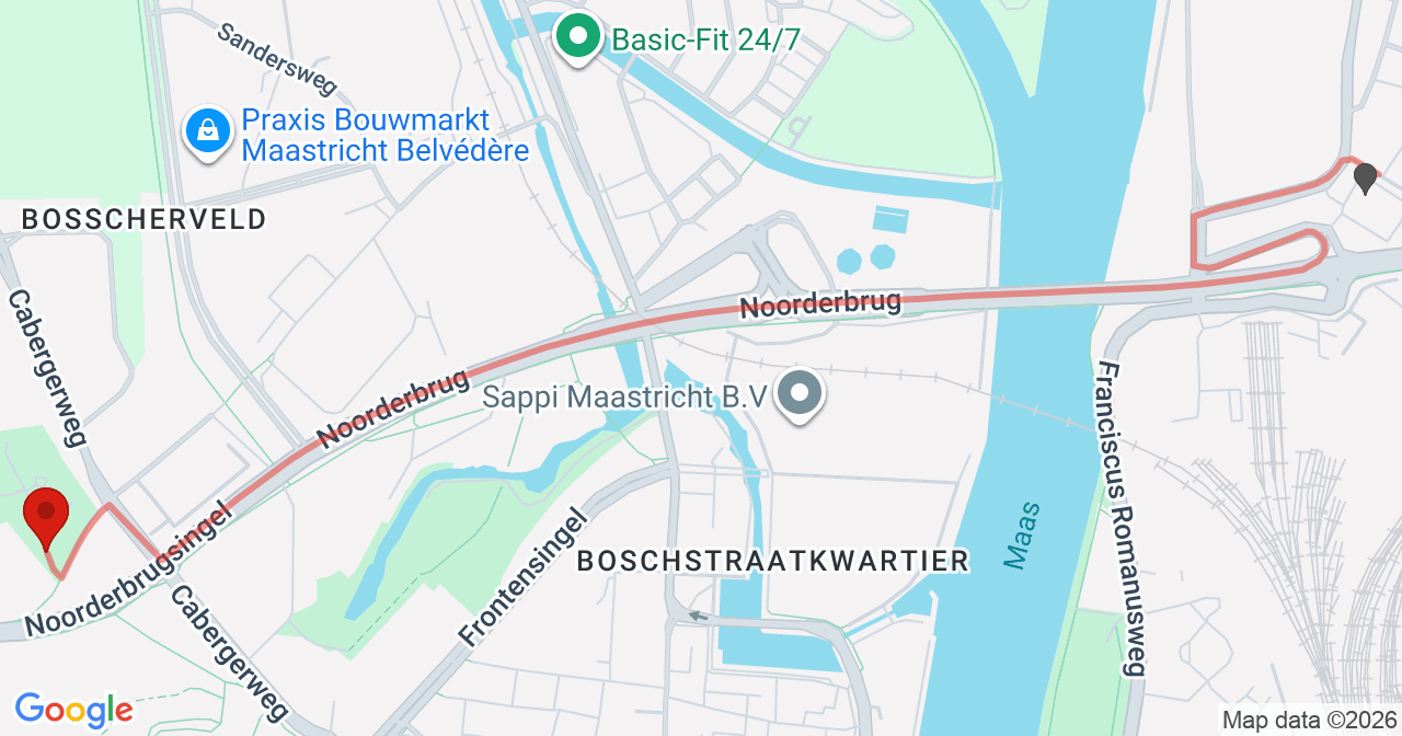 Kaart van het incident in Maastricht met de aanrijroutes van de gealarmeerde eenheden