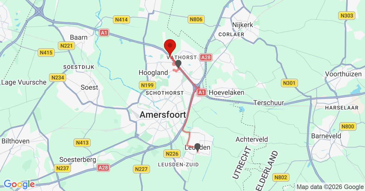 Kaart van het incident in Amersfoort met de aanrijroutes van de gealarmeerde eenheden