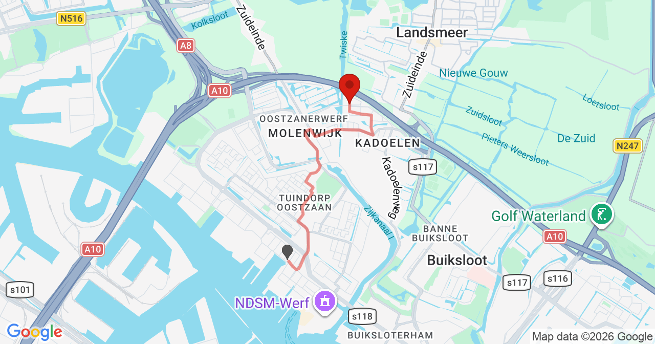 Kaart van het incident in Amsterdam met de aanrijroutes van de gealarmeerde eenheden