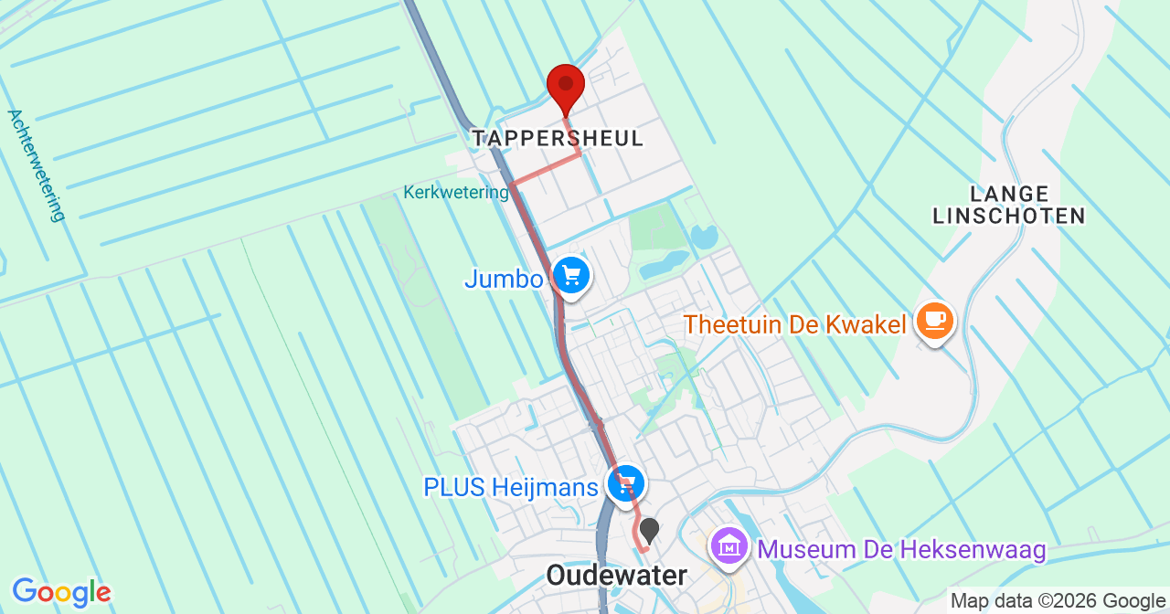 Kaart van het incident in Oudewater met de aanrijroutes van de gealarmeerde eenheden