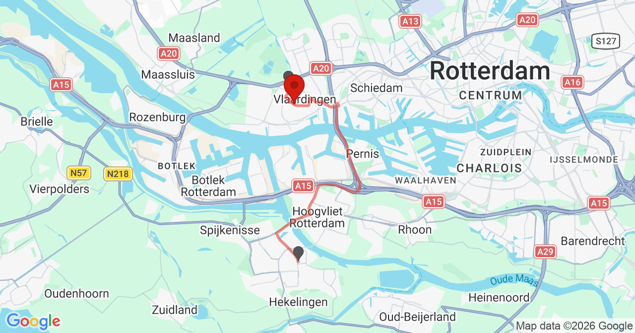 Kaart van het incident in Vlaardingen met de aanrijroutes van de gealarmeerde eenheden