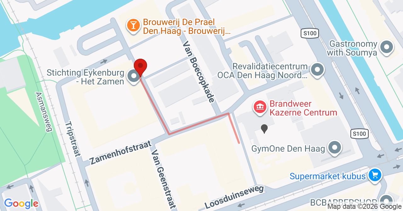 Kaart van het incident in 's-Gravenhage met de aanrijroutes van de gealarmeerde eenheden