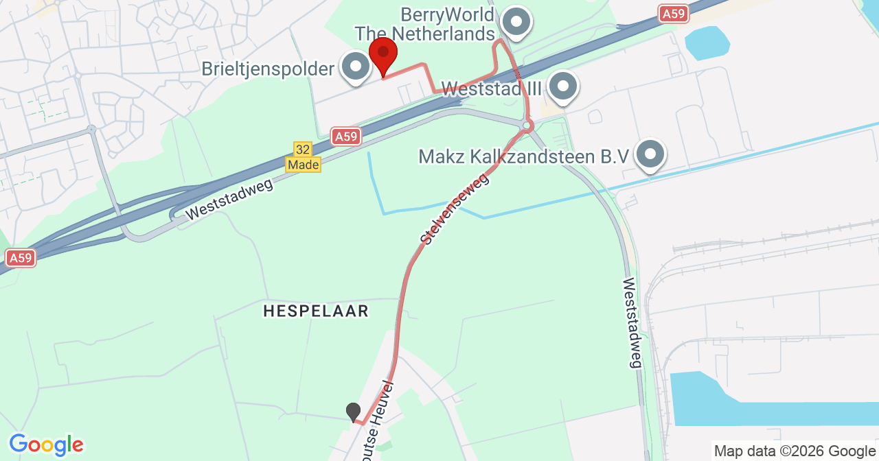 Kaart van het incident in Made met de aanrijroutes van de gealarmeerde eenheden