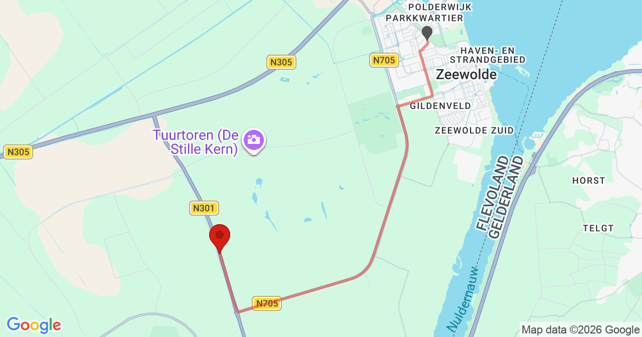 Kaart van het incident in Zeewolde met de aanrijroutes van de gealarmeerde eenheden