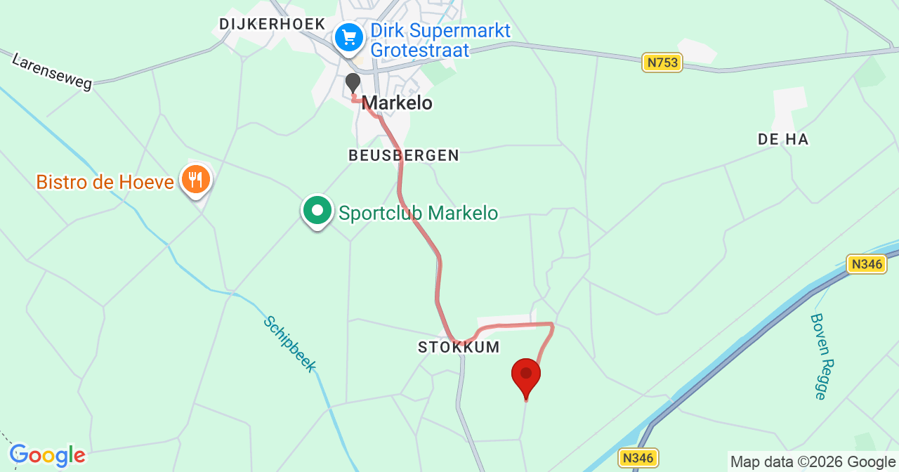 Kaart van het incident in Markelo met de aanrijroutes van de gealarmeerde eenheden