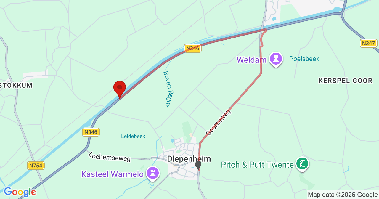 Kaart van het incident in Diepenheim met de aanrijroutes van de gealarmeerde eenheden