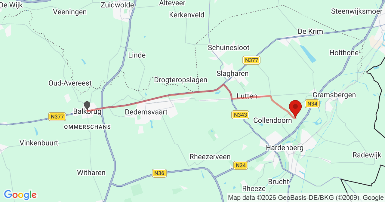Kaart van het incident in Anevelde met de aanrijroutes van de gealarmeerde eenheden