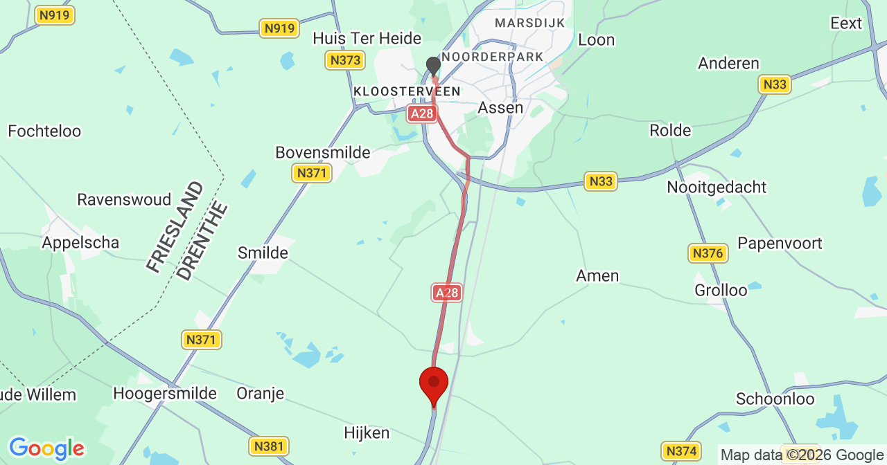 Kaart van het incident in Hooghalen met de aanrijroutes van de gealarmeerde eenheden