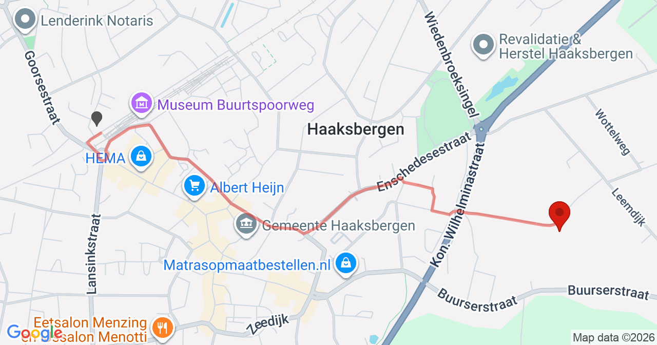 Kaart van het incident in Haaksbergen met de aanrijroutes van de gealarmeerde eenheden