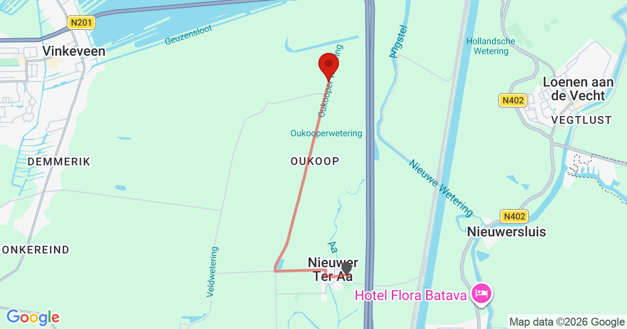 Kaart van het incident in Nieuwer Ter Aa met de aanrijroutes van de gealarmeerde eenheden