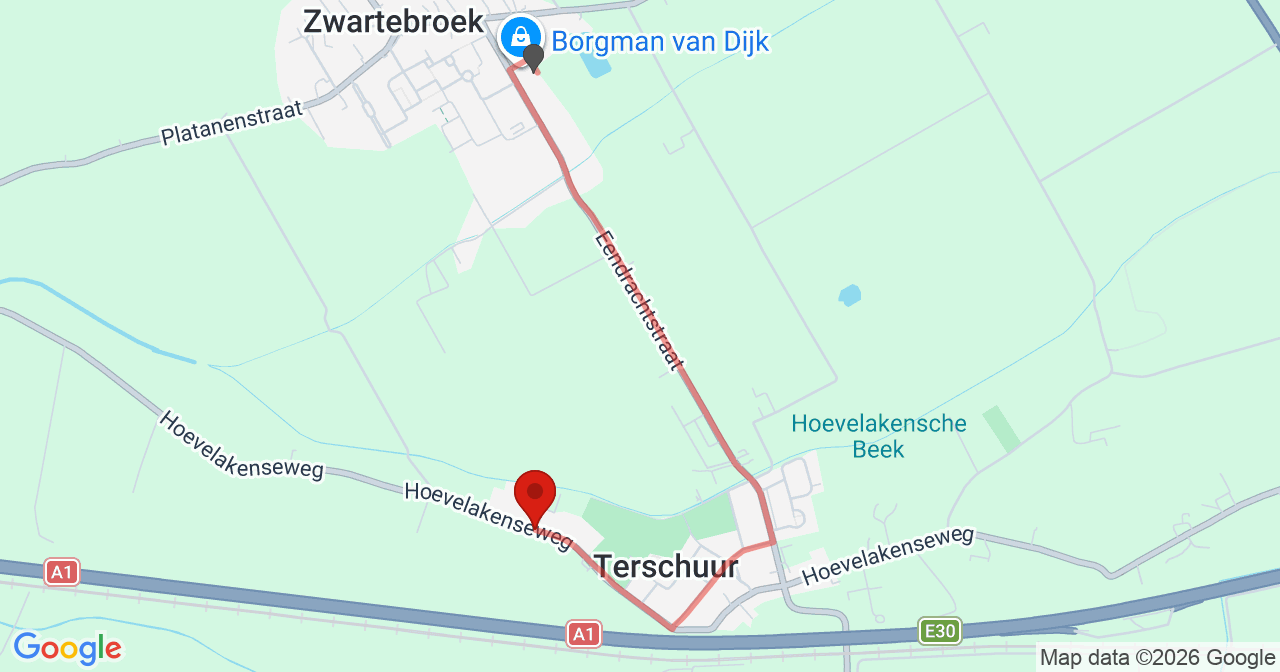 Kaart van het incident in Terschuur met de aanrijroutes van de gealarmeerde eenheden
