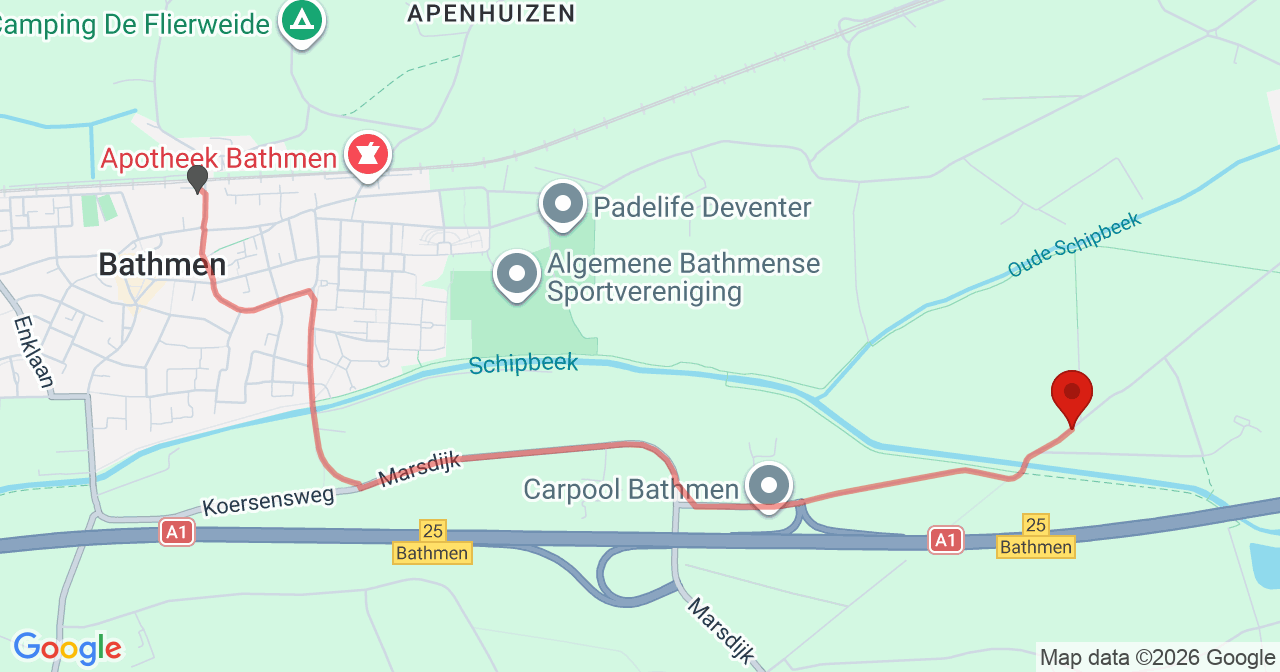 Kaart van het incident in Bathmen met de aanrijroutes van de gealarmeerde eenheden