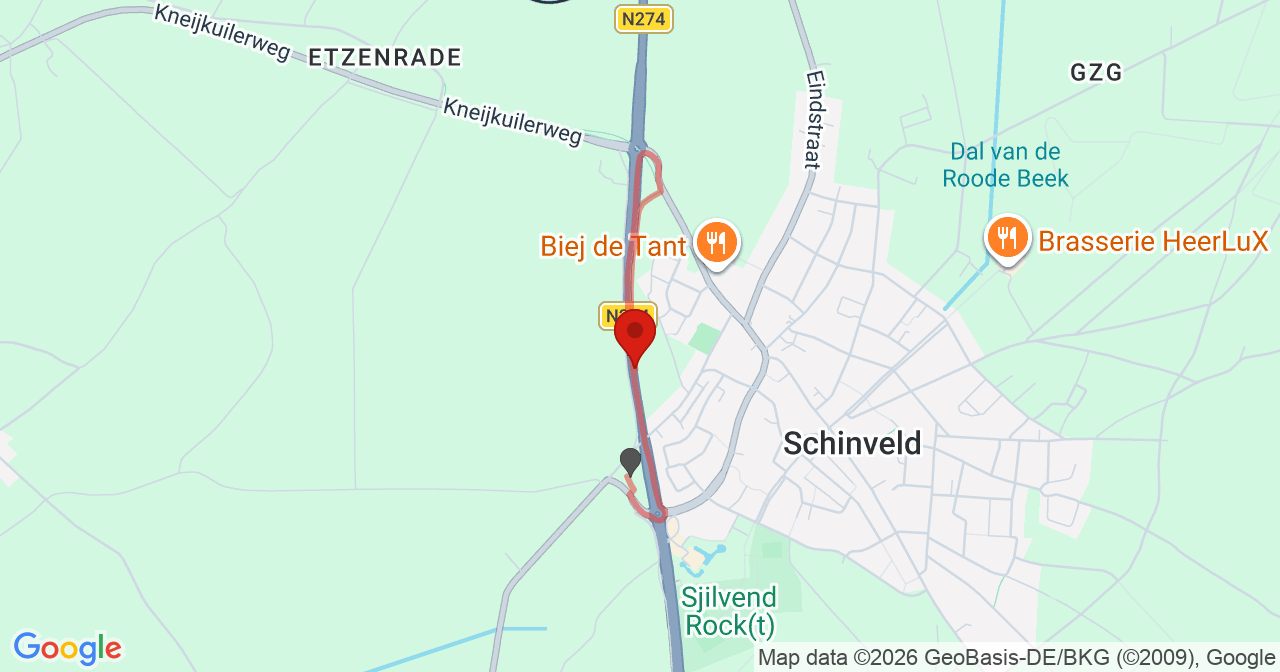 Kaart van het incident in Schinveld met de aanrijroutes van de gealarmeerde eenheden