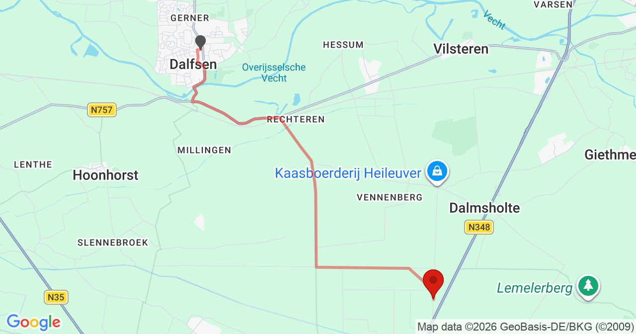 Kaart van het incident in Lemelerveld met de aanrijroutes van de gealarmeerde eenheden