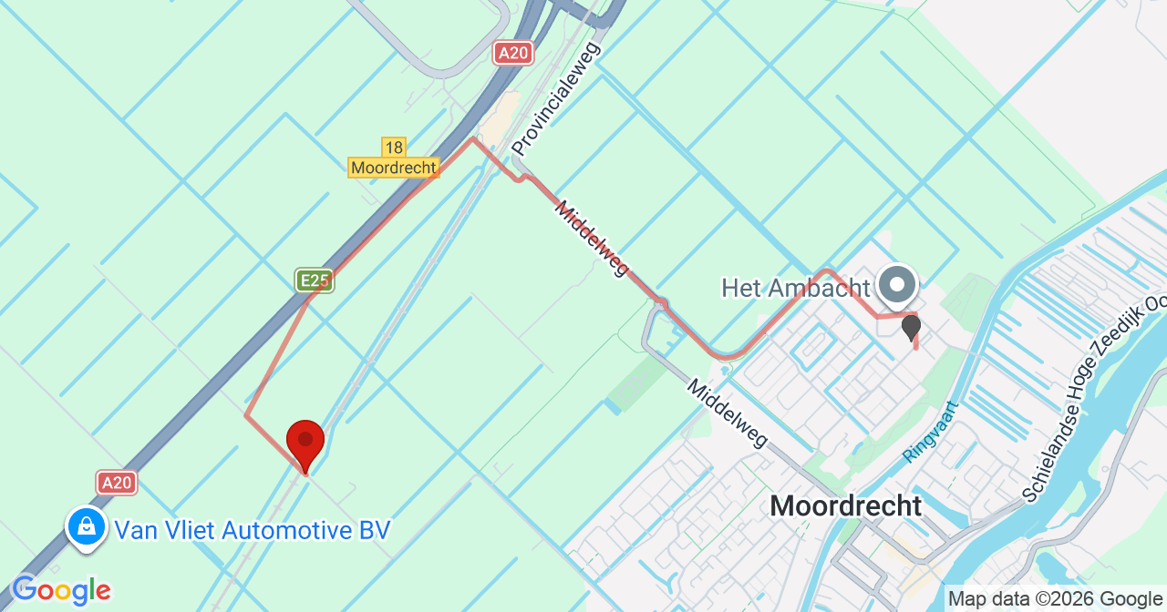 Kaart van het incident in Moordrecht met de aanrijroutes van de gealarmeerde eenheden