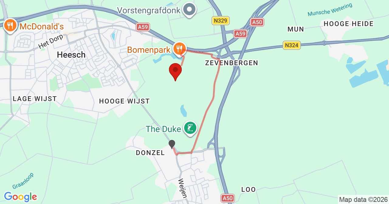 Kaart van het incident in Heesch met de aanrijroutes van de gealarmeerde eenheden