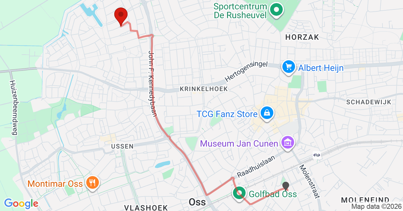 Kaart van het incident in Oss met de aanrijroutes van de gealarmeerde eenheden